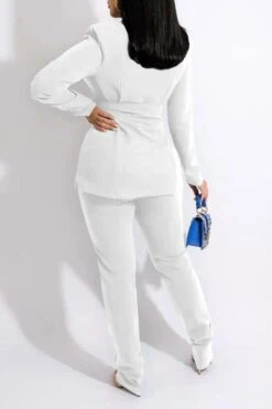 Solid Color Modern Blazer Pant Suit -Prettytina C21111918 WH 3