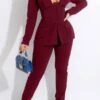 Solid Color Modern Blazer Pant Suit