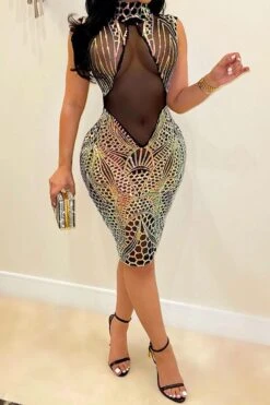 Sequined Unique See-Through Midi Dress