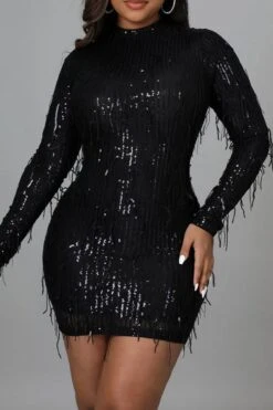Sequined Sparkly Tassels Mini Dress 7 Sequined Sparkly Tassels Mini Dress -Prettytina C21122217 BK 3
