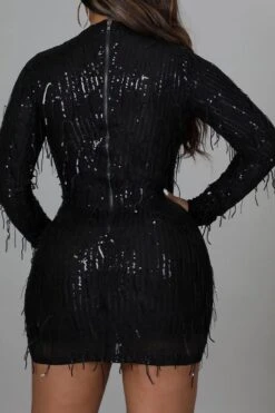 Sequined Sparkly Tassels Mini Dress 8 Sequined Sparkly Tassels Mini Dress -Prettytina C21122217 BK 4