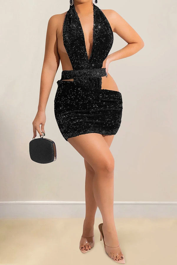 Sequined Unique Backless Mini Dress 1 Sequined Unique Backless Mini Dress