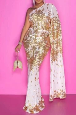 Sequined Elegant See-Through Maxi Dress -Prettytina C21122705 GO 2