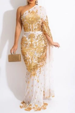 Sequined Elegant See-Through Maxi Dress -Prettytina C21122705 GO 4