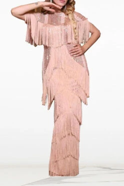 Sequined Party Tiered Tassel Maxi Dress -Prettytina C21122707 PI 1