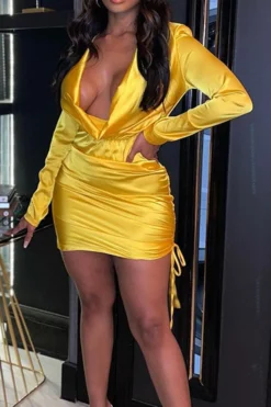 Bright Silk Party Lace-Up Mini Dress 7 Bright Silk Party Lace-Up Mini Dress -Prettytina C21123102 YE 4