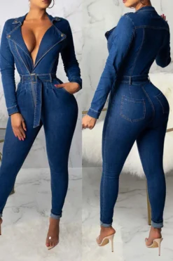 Blue Boyish Belted Denim Jumpsuit
