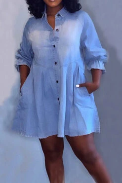 Solid Color Feminine Button Thru Mini Dress