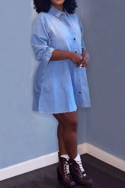 Solid Color Feminine Button Thru Mini Dress -Prettytina C22022326 BL 3 4bedc43b 4ec6 40b9 b9ee f089d8cdfff5