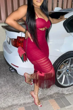 Solid Color On-trend Tassel Cutout Midi Dress -Prettytina C22030738 RR 2 3c30d6d3 5a54 46c5 8311 8566c19e9718