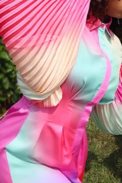 Gradient Dramatic Lantern Sleeve Pleated Mini Dress -Prettytina C22031014 RT 3