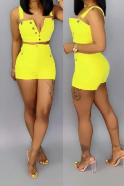 Solid Color On-trend Single Breasted Pant Suit 9 Solid Color On-trend Single Breasted Pant Suit -Prettytina C22040638 YE 2