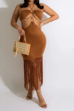 Braided Feminine Tassel Midi Dress