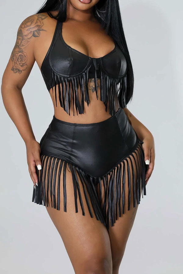 Solid Color Glamorous Tassel Bikini 1 Solid Color Glamorous Tassel Bikini