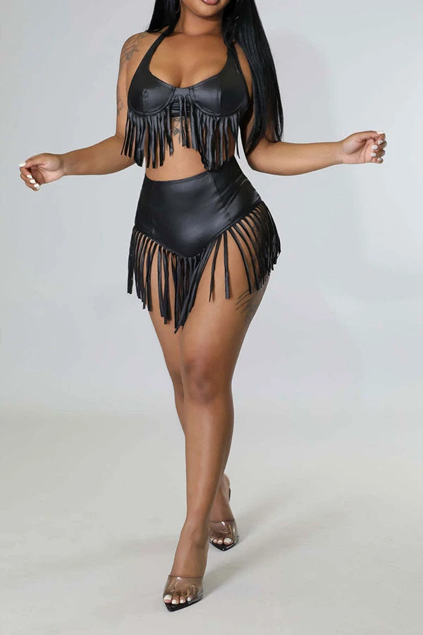 Solid Color Glamorous Tassel Bikini 3 Solid Color Glamorous Tassel Bikini - Image 3