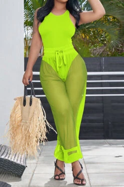 Solid Color Sporty See-Through Three Pieces -Prettytina C22042150 GR 1