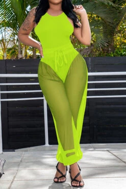 Solid Color Sporty See-Through Three Pieces -Prettytina C22042150 GR 2