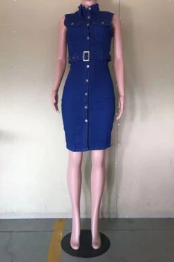 Denim Classic Single Breasted Mini Dress (With Belt) -Prettytina C22042430 NB 3 e714155f f774 4054 93dc d9ff18caa2c8