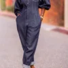 Denim Cool Single Breasted Jumpsuit