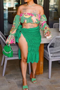 Floral Print Romantic High Slipt Dress Suit 10 Floral Print Romantic High Slipt Dress Suit -Prettytina C22051350 GR 1