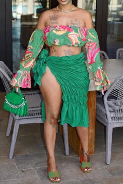 Floral Print Romantic High Slipt Dress Suit 11 Floral Print Romantic High Slipt Dress Suit -Prettytina C22051350 GR 2