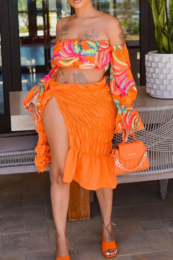 Floral Print Romantic High Slipt Dress Suit 1 Floral Print Romantic High Slipt Dress Suit