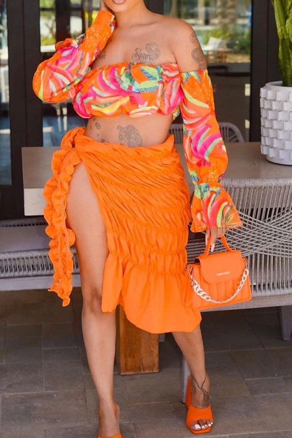 Floral Print Romantic High Slipt Dress Suit 2 Floral Print Romantic High Slipt Dress Suit - Image 2