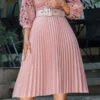 Solid Color Elegant Pleated Midi Dress (With Belt)
