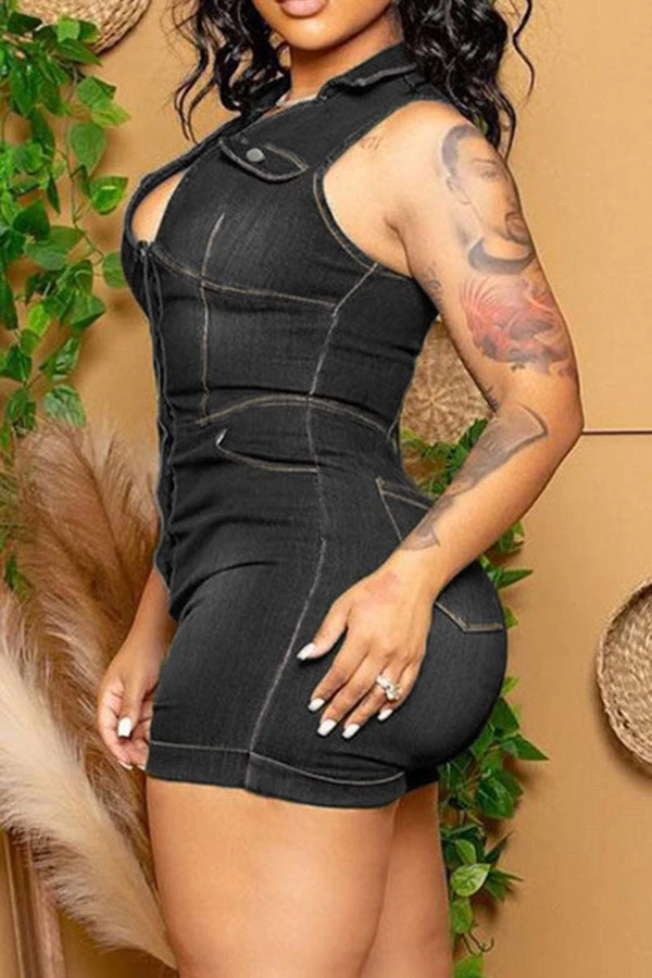 Denim Casual Single Breasted Romper 4 Denim Casual Single Breasted Romper - Image 4