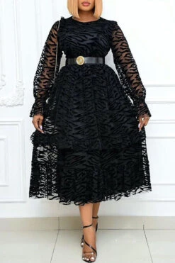 Abstract Embroidery On-trend Stringy Selvedge Midi Dress (Without Belt)