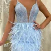 Fluffy Unique Rhinestone Mini Dress