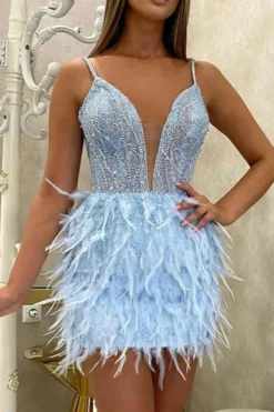 Fluffy Unique Rhinestone Mini Dress