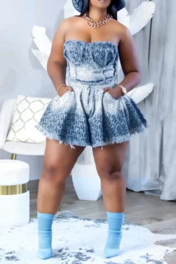 Gradient Retro Denim Pant Suit