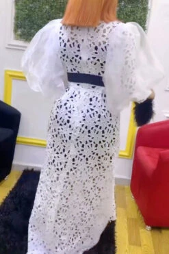 Lace Pretty See-Through Maxi Dress (With Belt) 5 Lace Pretty See-Through Maxi Dress (With Belt) -Prettytina C22061304 WH 3