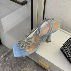 Rhinestone Feminine Transparent Strap Strappy Heels -Prettytina C22062315 BL 2