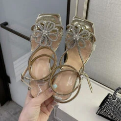 Rhinestone Feminine Transparent Strap Strappy Heels -Prettytina C22062315 GO 2