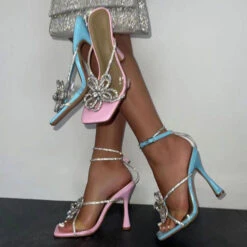 Rhinestone Feminine Transparent Strap Strappy Heels -Prettytina C22062315 PI 1