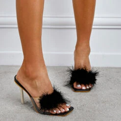 Fluffy Girly Transparent Strap Heels -Prettytina C22062332 BK 1