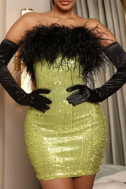 Sequined Kitsch Fluffy Mini Dress (Without Gloves)