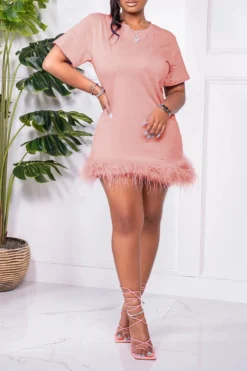 Solid Color Casual Fluffy Mini Dress -Prettytina C22072051 PI 1 55631bbc 5249 4afb 96dc 037b098bfbf9