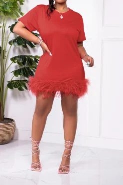 Solid Color Casual Fluffy Mini Dress -Prettytina C22072051 RE 1 9c7a6ecb 7e39 4f2b 9fc3 bcd3ffb44370