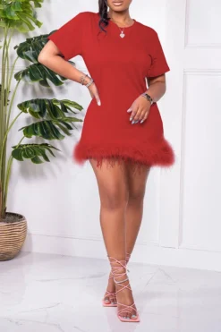 Solid Color Casual Fluffy Mini Dress -Prettytina C22072051 RE 2 c97fb89d 8f79 4c82 8b0c 7e1ff2d37c81