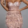 Sequined Feminine Fluffy Bandeau Mini Dress