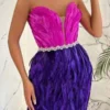 Hit Color Boho Fluffy Bandeau Mini Dress