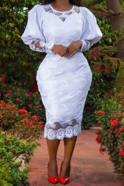 Lace Feminine Zip Through Midi Dress