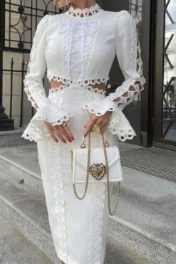 Solid Color Feminine Cutout Midi Dress