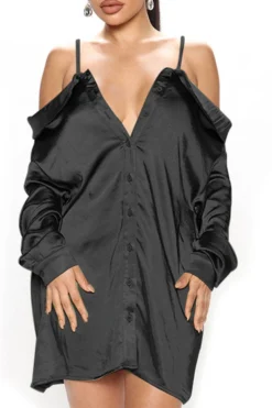 Solid Color Casual Single Breasted Mini Dress