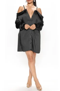 Solid Color Casual Single Breasted Mini Dress -Prettytina C22080421 BK 3 6f313dc7 9329 4301 af9d 5460bd18ac51