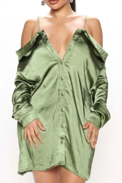 Solid Color Casual Single Breasted Mini Dress -Prettytina C22080421 GR 1 2681dba7 81fd 4be3 90c8 575c18b323ed