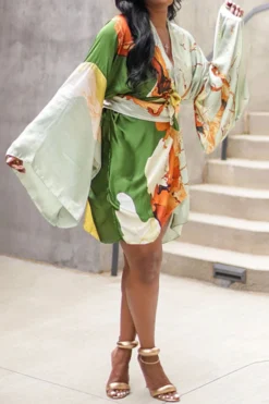 Graphic Print Retro Mini Dress (With Belt) -Prettytina C22080422 GR 1 cc7a16ff 3e85 4a63 aa1b 1678944f85bc